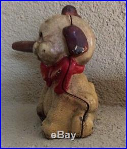 Antique Hubley Cast Iron Doorstop Dog/pup Smoking A Big Old Cigar Old Original