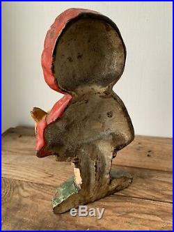 Antique Hubley Cast Iron Doorstop, Little Red Riding Hood, Original Paint, 9.5