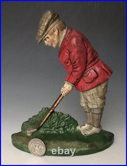 Antique Hubley Cast Iron Doorstop Putting Golfer #34, Original Paint, 1920, NR