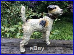 Antique Hubley Cast Iron Doorstop Terrier Airedale Wire Hair Fox Dog Great Paint