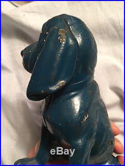 Antique Hubley Cast Iron Doorstop Very Rare Blue Bloodhound #387 Dog Collectible