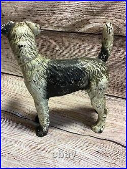 Antique Hubley Cast Iron Doorstop Wiredhaired Fox Terrier Dog
