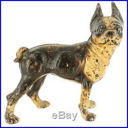 Antique Hubley Cast Iron Figural Boston Terrirer Dog Statue Doorstop Brown 9