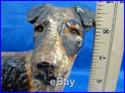 Antique Hubley Cast Iron Fox Terrier Dog Doorstop Airedale Wire Haired Standing