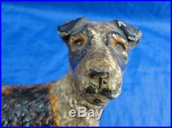 Antique Hubley Cast Iron Fox Terrier Dog Doorstop Airedale Wire Haired Standing