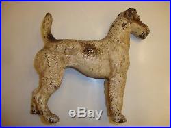 Antique Hubley Cast Iron Fox Terrier Dog Doorstop, Extra Rare Front Facing Large