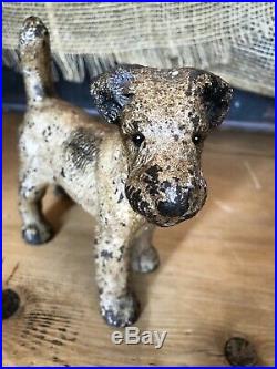 Antique Hubley Cast Iron Fox Terrier Doorstop Dog 6 1/2 Long