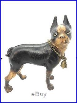 Antique Hubley Cast Iron French Bulldog Doorstop Original Paint 9 Inches