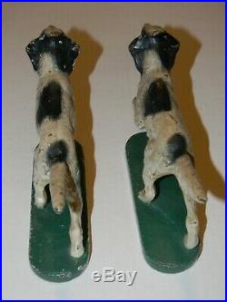Antique Hubley Cast Iron Hunting Fishing Dog Art Statue Bookends (2) Doorstops