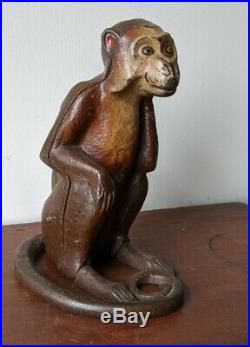 Antique Hubley Cast Iron Monkey Door Stop AAFA ca 1930 Original Patina