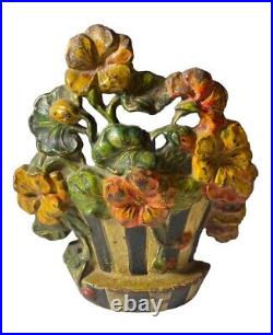 Antique Hubley Cast Iron Nasturtiums Flower Basket Doorstop Original Paint Antique Hubley Cast Iron Nasturtiums Flower Basket Doorstop Original Paint