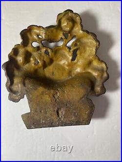 Antique Hubley Cast Iron Nasturtiums Flower Basket Doorstop Original Paint Antique Hubley Cast Iron Nasturtiums Flower Basket Doorstop Original Paint