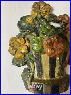 Antique Hubley Cast Iron Nasturtiums Flower Basket Doorstop Original Paint Antique Hubley Cast Iron Nasturtiums Flower Basket Doorstop Original Paint