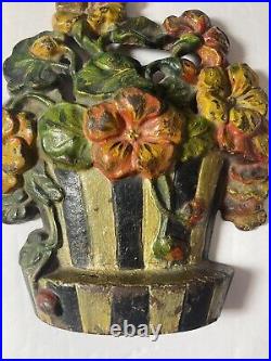 Antique Hubley Cast Iron Nasturtiums Flower Basket Doorstop Original Paint Antique Hubley Cast Iron Nasturtiums Flower Basket Doorstop Original Paint