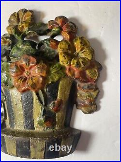 Antique Hubley Cast Iron Nasturtiums Flower Basket Doorstop Original Paint Antique Hubley Cast Iron Nasturtiums Flower Basket Doorstop Original Paint