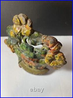 Antique Hubley Cast Iron Nasturtiums Flower Basket Doorstop Original Paint Antique Hubley Cast Iron Nasturtiums Flower Basket Doorstop Original Paint
