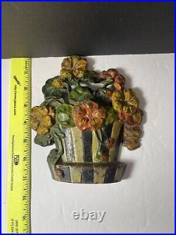 Antique Hubley Cast Iron Nasturtiums Flower Basket Doorstop Original Paint Antique Hubley Cast Iron Nasturtiums Flower Basket Doorstop Original Paint