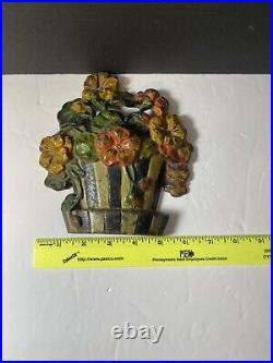 Antique Hubley Cast Iron Nasturtiums Flower Basket Doorstop Original Paint Antique Hubley Cast Iron Nasturtiums Flower Basket Doorstop Original Paint