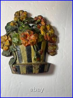 Antique Hubley Cast Iron Nasturtiums Flower Basket Doorstop Original Paint Antique Hubley Cast Iron Nasturtiums Flower Basket Doorstop Original Paint