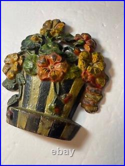 Antique Hubley Cast Iron Nasturtiums Flower Basket Doorstop Original Paint Antique Hubley Cast Iron Nasturtiums Flower Basket Doorstop Original Paint