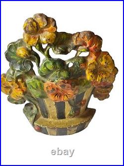 Antique Hubley Cast Iron Nasturtiums Flower Basket Doorstop Original Paint Antique Hubley Cast Iron Nasturtiums Flower Basket Doorstop Original Paint
