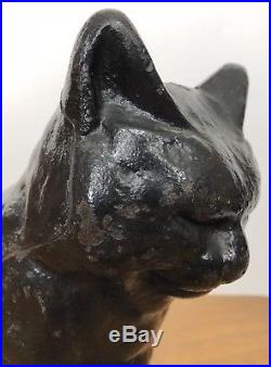 Antique Hubley Cast Iron Sleeping Cat Doorstop Black Feline Kitten Statue
