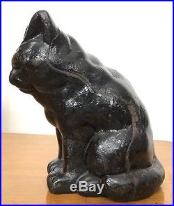 Antique Hubley Cast Iron Sleeping Cat Doorstop Black Feline Kitten Statue