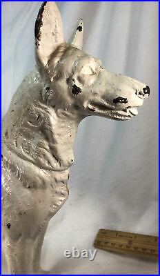Antique Hubley Cast Iron White German Shepherd, Large, Forward-Facing-HTF