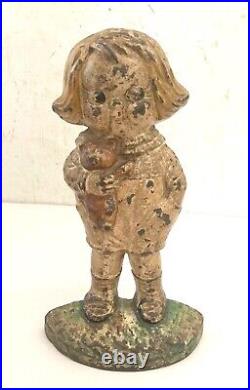 Antique Hubley Cast iron Doorstop Girl with Teddy Bear