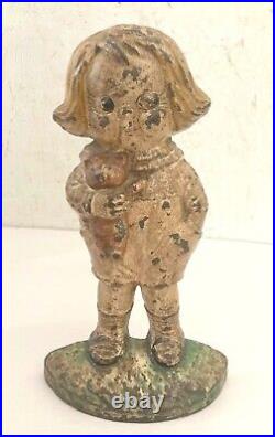 Antique Hubley Cast iron Doorstop Girl with Teddy Bear