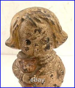 Antique Hubley Cast iron Doorstop Girl with Teddy Bear