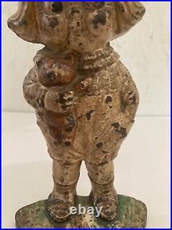 Antique Hubley Cast iron Doorstop Girl with Teddy Bear