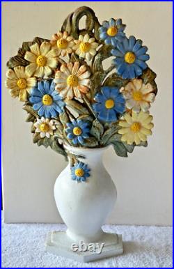 Antique Hubley Cosmos in Vase Large Cast Iron Doorstop 17 3/4