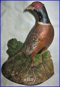 Antique Hubley Fred Everett Cast Iron Hunting Pheasant Bird Art Statue Doorstop
