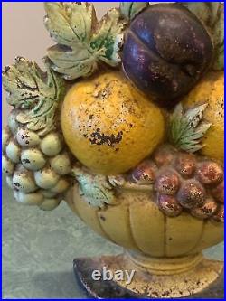 Antique Hubley Fruit Bowl Cast Iron Doorstop #456 Oranges Flowers Circa 1940's
