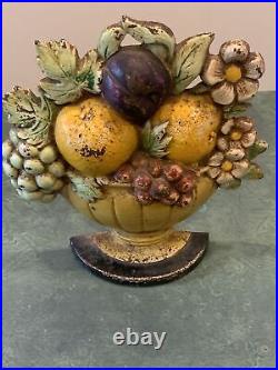 Antique Hubley Fruit Bowl Cast Iron Doorstop #456 Oranges Flowers Circa 1940's