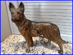 Antique Hubley German Shepherd Dog Cast Iron Door Stop 9.25H 10L Original