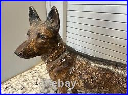 Antique Hubley German Shepherd Dog Cast Iron Door Stop 9.25H 10L Original