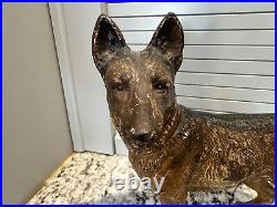 Antique Hubley German Shepherd Dog Cast Iron Door Stop 9.25H 10L Original