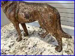 Antique Hubley German Shepherd Dog Cast Iron Door Stop 9.25H 10L Original
