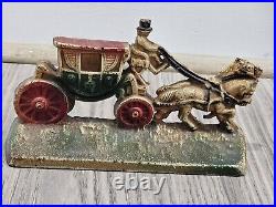 Antique Hubley Horse Drawn Carriage Doorstop #303 Rare 7 Long Original Paint