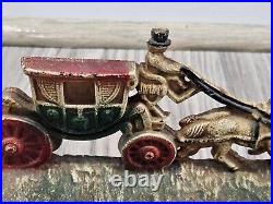 Antique Hubley Horse Drawn Carriage Doorstop #303 Rare 7 Long Original Paint