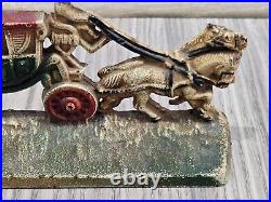 Antique Hubley Horse Drawn Carriage Doorstop #303 Rare 7 Long Original Paint