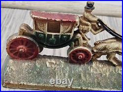 Antique Hubley Horse Drawn Carriage Doorstop #303 Rare 7 Long Original Paint