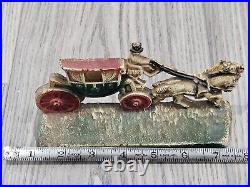 Antique Hubley Horse Drawn Carriage Doorstop #303 Rare 7 Long Original Paint