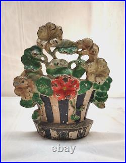 Antique Hubley Nasturtiums Flower Doorstop Cast Iron #221 Original Paint