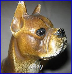Antique Hubley Orig. Lg. Boxer Cast Iron Dog Art Statue Sculpture Doorstop USA