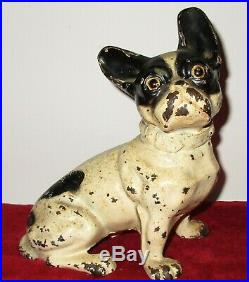 Antique Hubley Sitting Black & White French Bulldog Dog Door stop 8 by 7