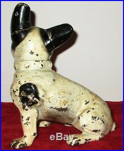 Antique Hubley Sitting Black & White French Bulldog Dog Door stop 8 by 7