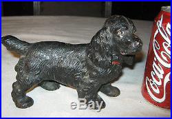 Antique Hubley Solid Cast Iron Black Cocker Spaniel Dog Doorstop Statue Puppy